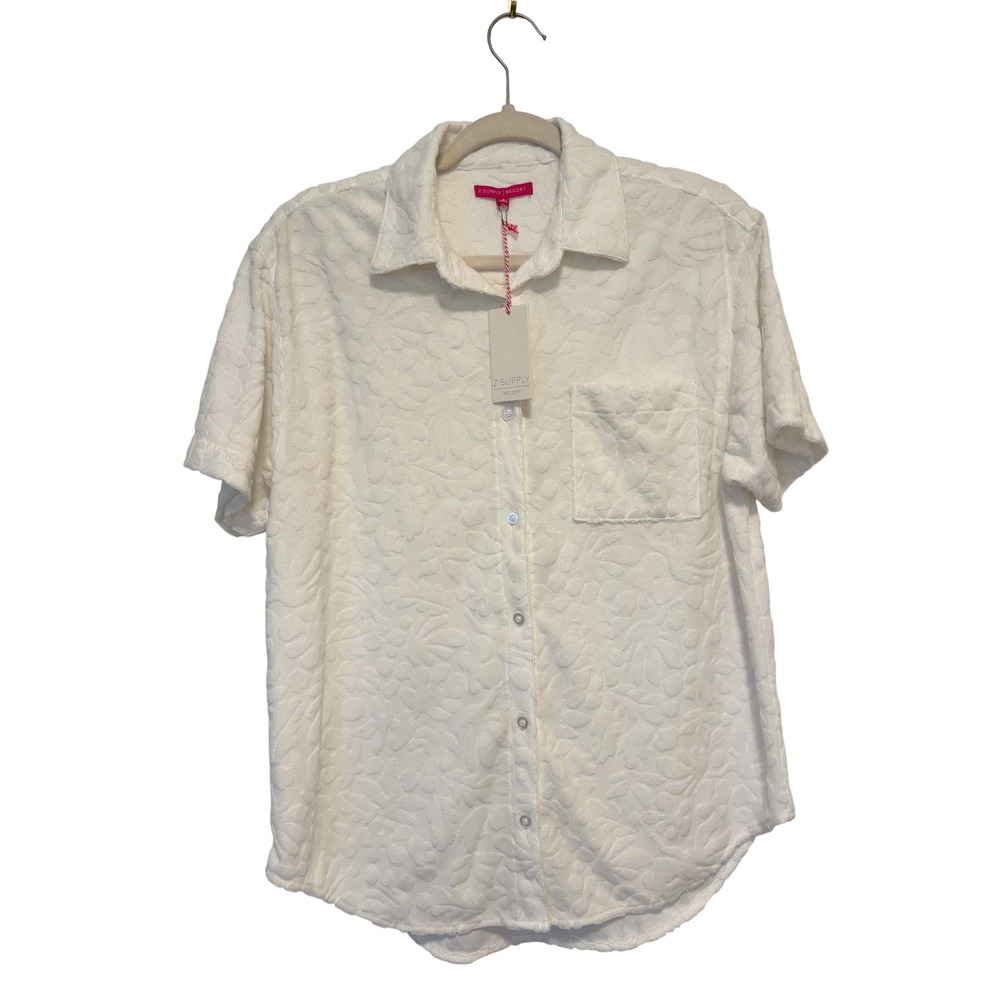 NWT Z Supply Resort White Sea Ya Terry Shirt Jacquard Floral Womens Small